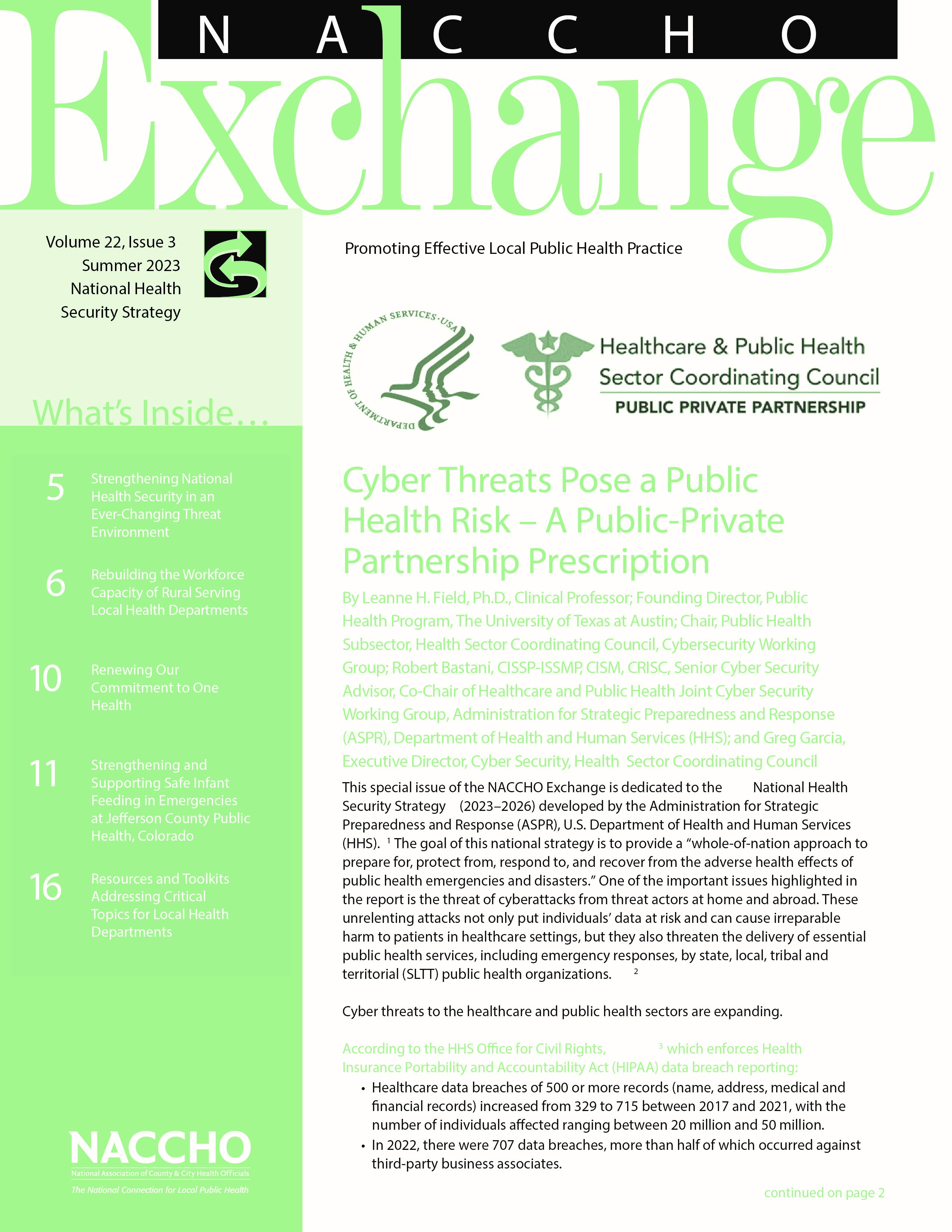 NACCHO Exchange: Summer 2023 (National Health Security Strategy) (PDF)