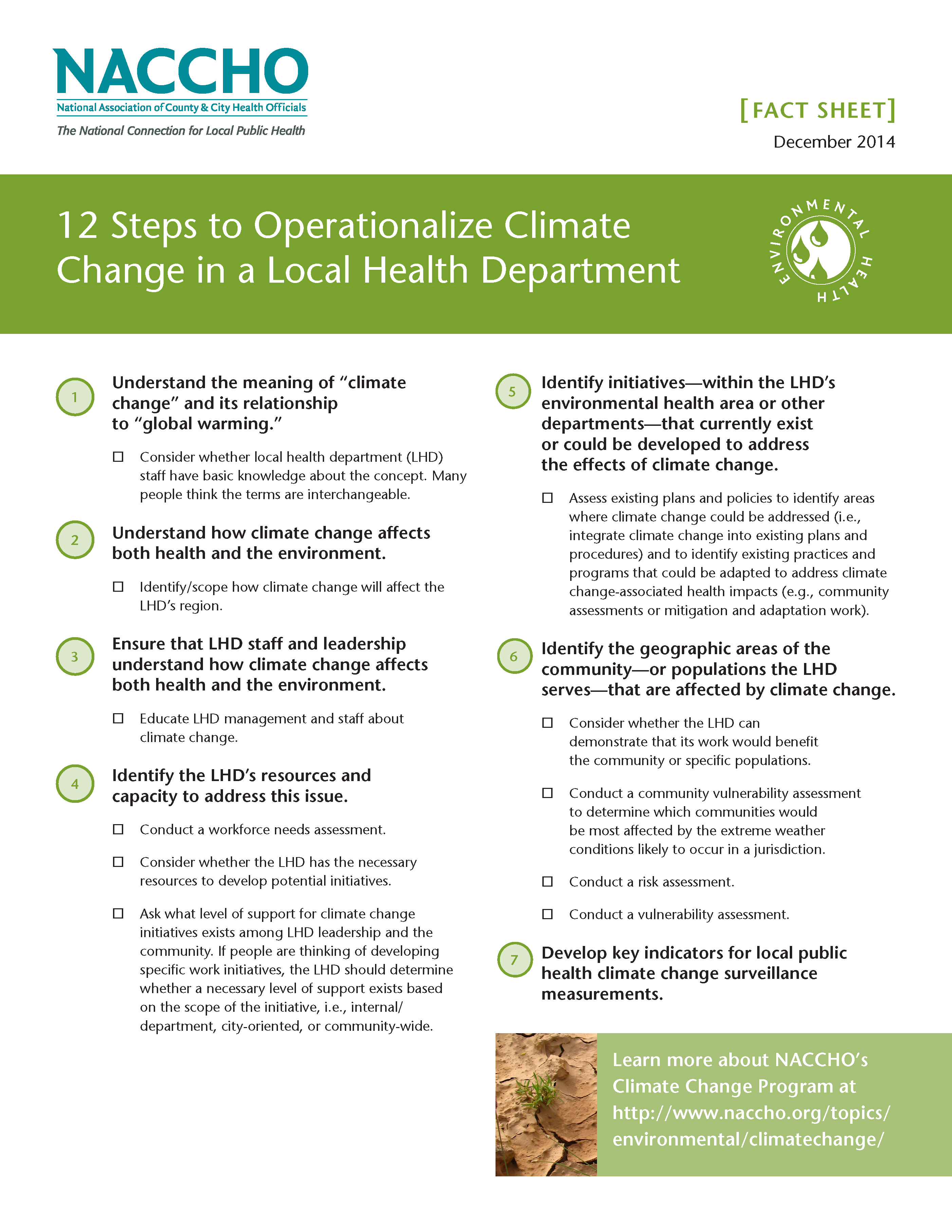 12 Steps to Operationalize Climate Change in a Local Health Department (PDF)