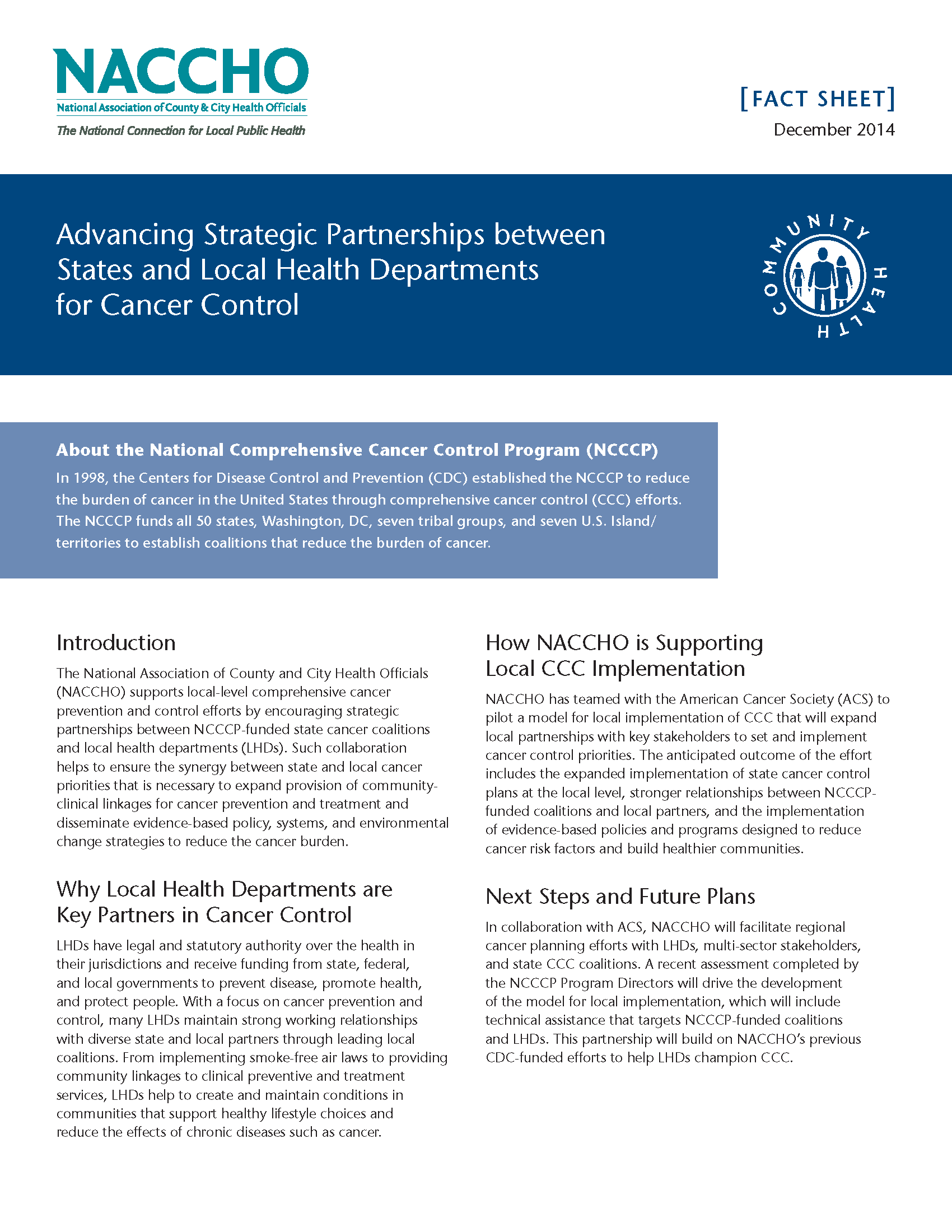 Advancing Strategic Partnerships between States and Local Health Departments for Cancer Control (PDF)