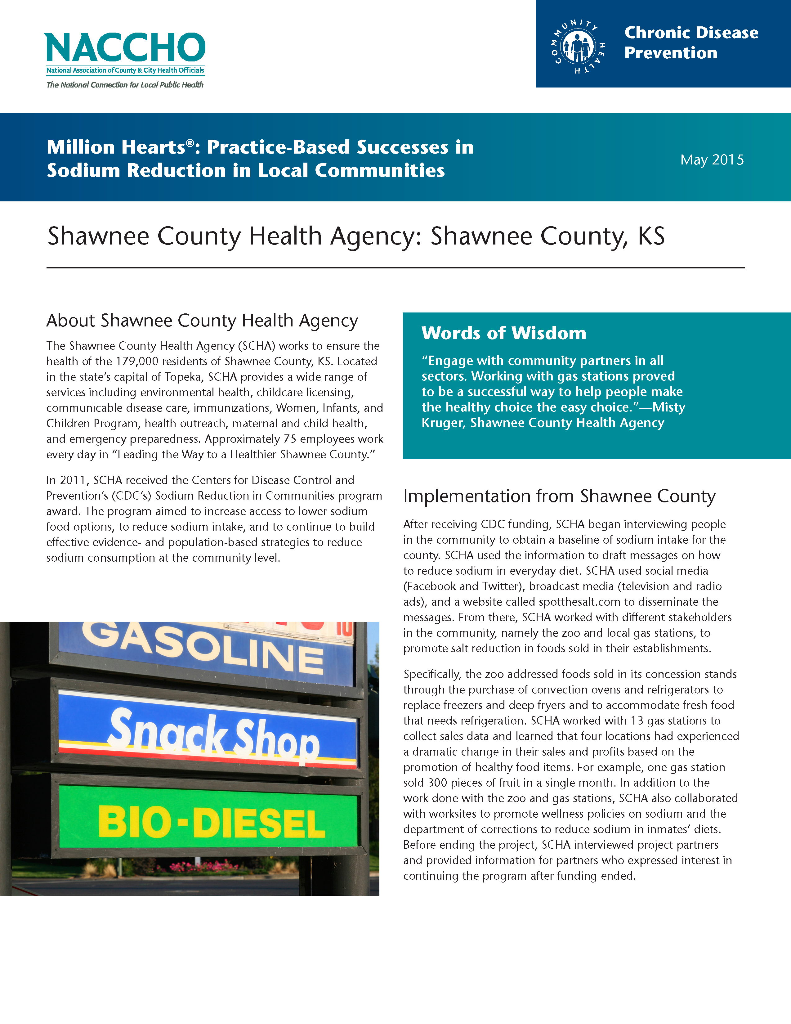 Million Hearts®: Practice-Based Successes in Sodium Reduction in Local Communities - Shawnee County Health Agency: Shawnee County, KS (PDF)