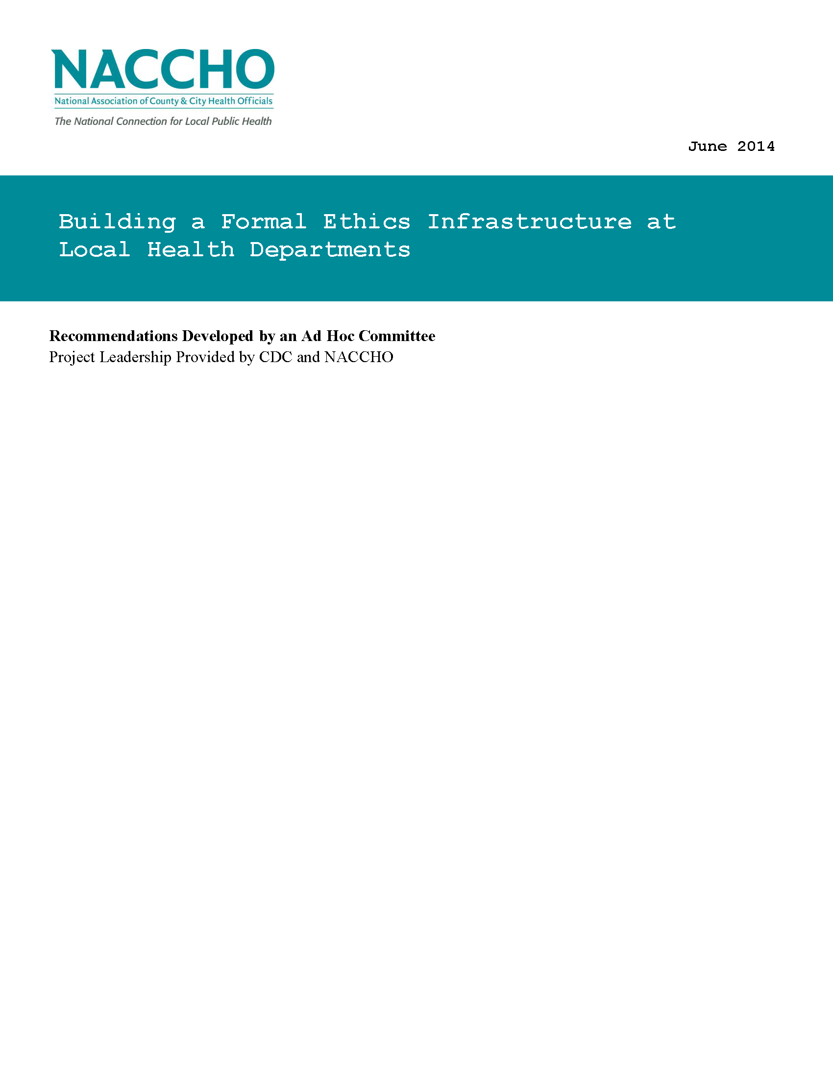 Building a Formal Ethics Infrastructure at Local Health Departments (PDF)