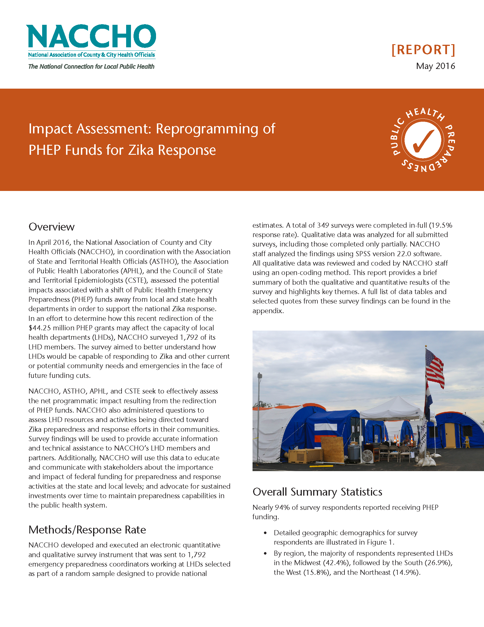 Impact Assessment: Reprogramming of PHEP Funds for Zika Response