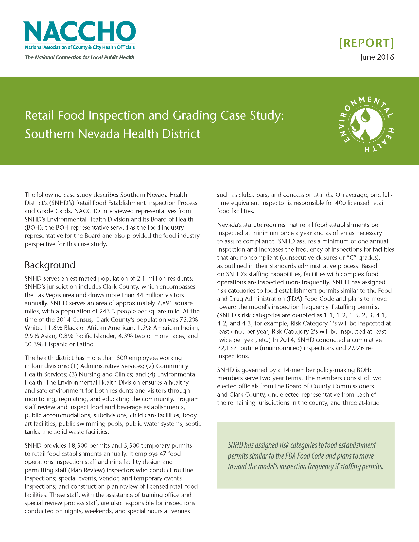 Retail Food Inspection and Grading Case Study: Southern Nevada Health District (PDF)