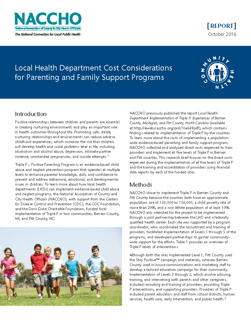 Local Health Department Cost Considerations for Parenting and Family Support Programs
