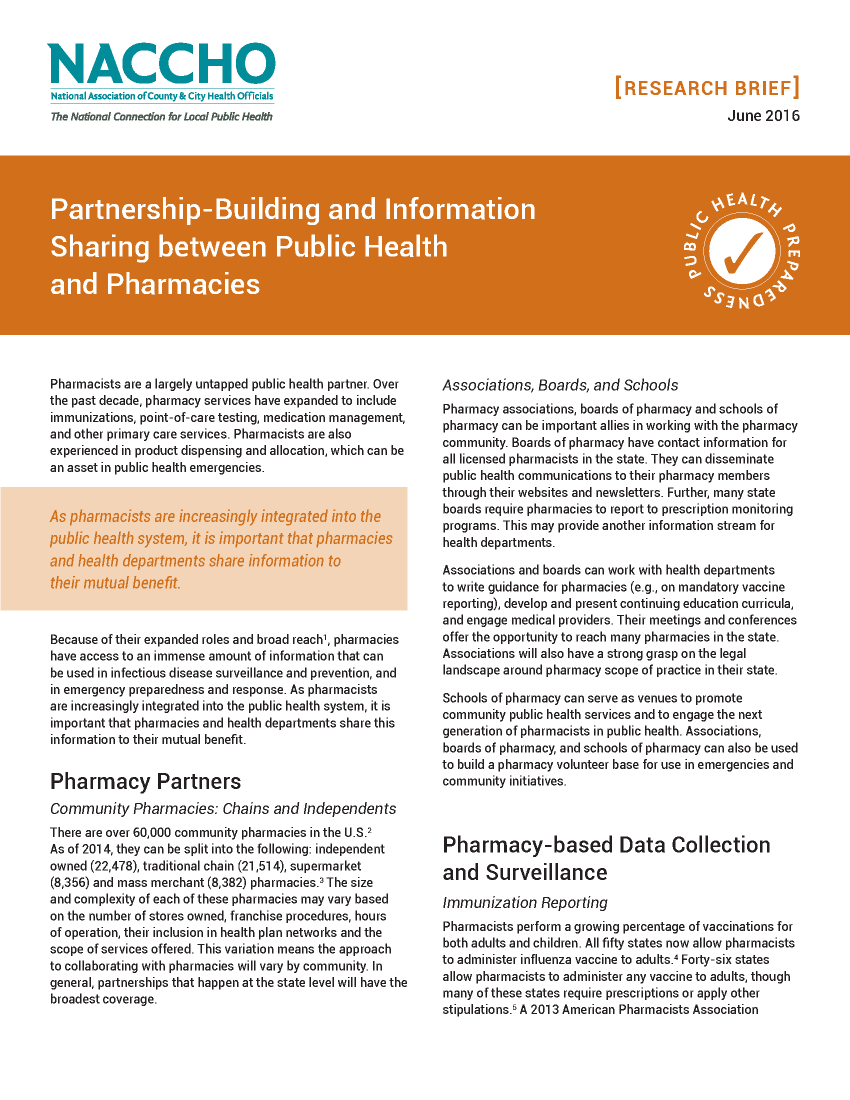 Partnership-Building and Information Sharing between Public Health and Pharmacies
