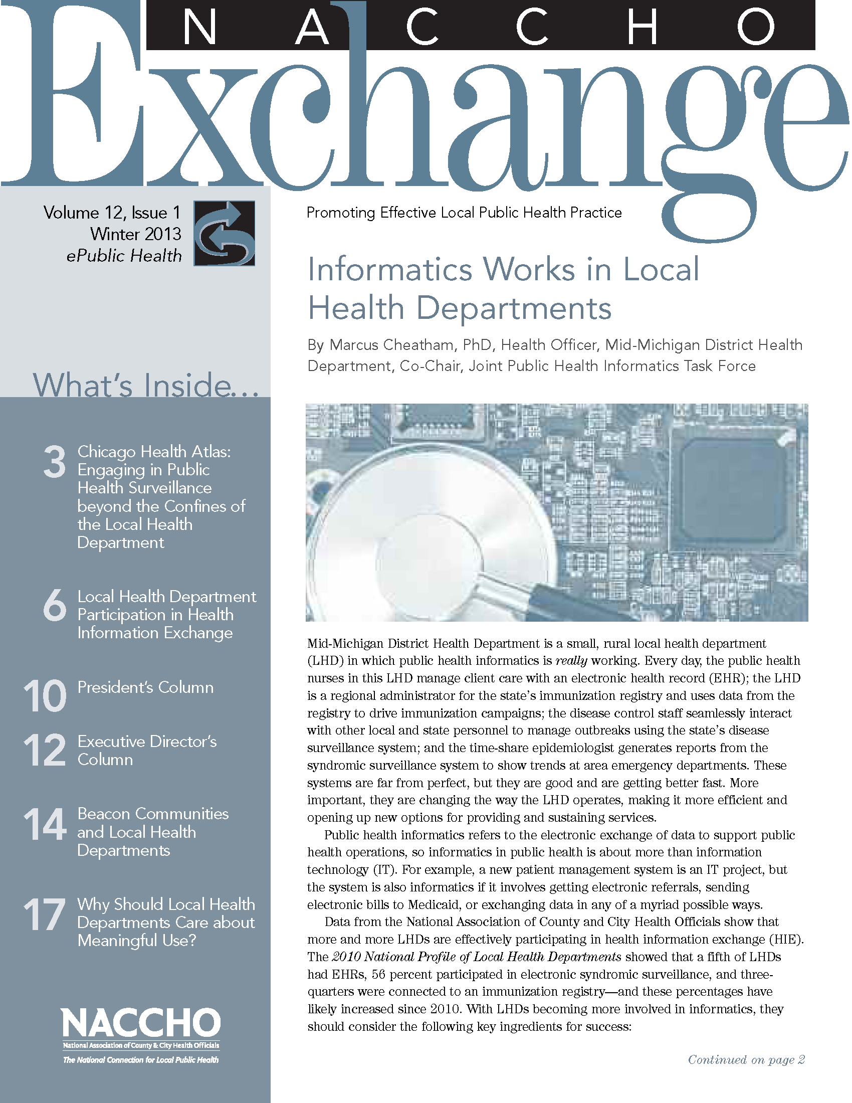 NACCHO Exchange: Winter 2013 (Informatics Works In Local Health Dept) (PDF) 
