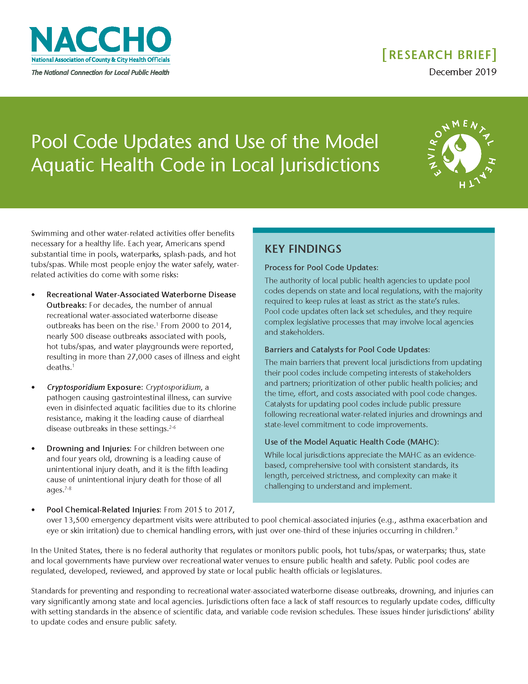 Pool Code Updates and Use of the Model Aquatic Health Code in Local Jurisdictions (PDF)